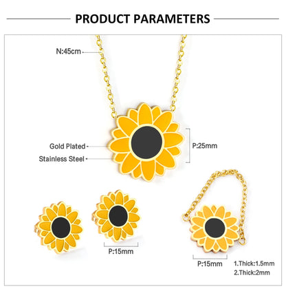 Romantic Flower Necklace, Earrings & Ring Set
