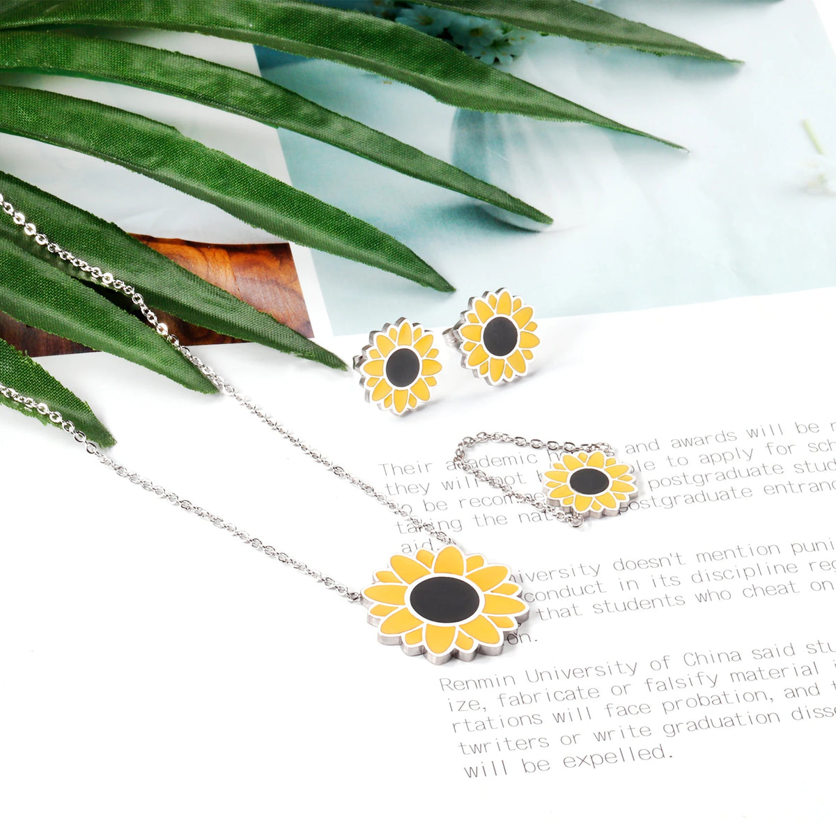 Romantic Flower Necklace, Earrings & Ring Set
