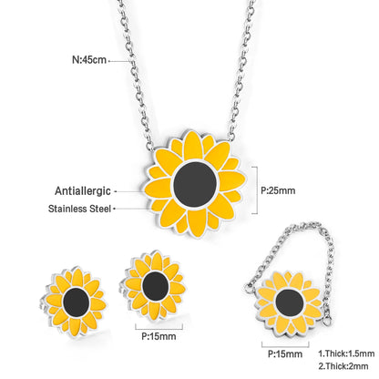 Romantic Flower Necklace, Earrings & Ring Set