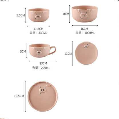 Cute Pink Pig Ceramic Breakfast Plate