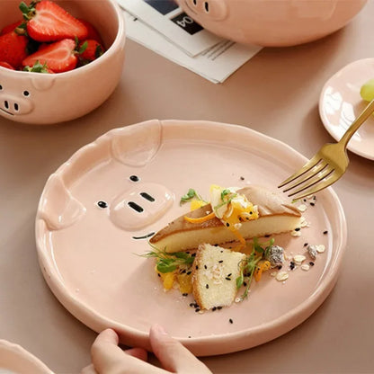 Cute Pink Pig Ceramic Breakfast Plate