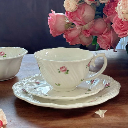 Vintage Rose Ceramic Plate & Tea Cup Set