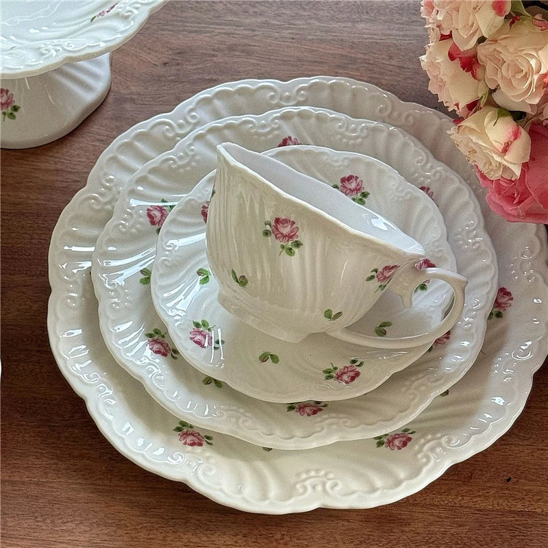Vintage Rose Ceramic Plate & Tea Cup Set