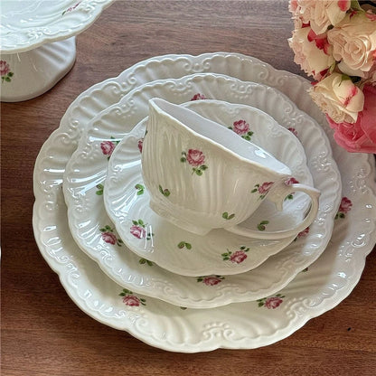 Vintage Rose Ceramic Plate & Tea Cup Set