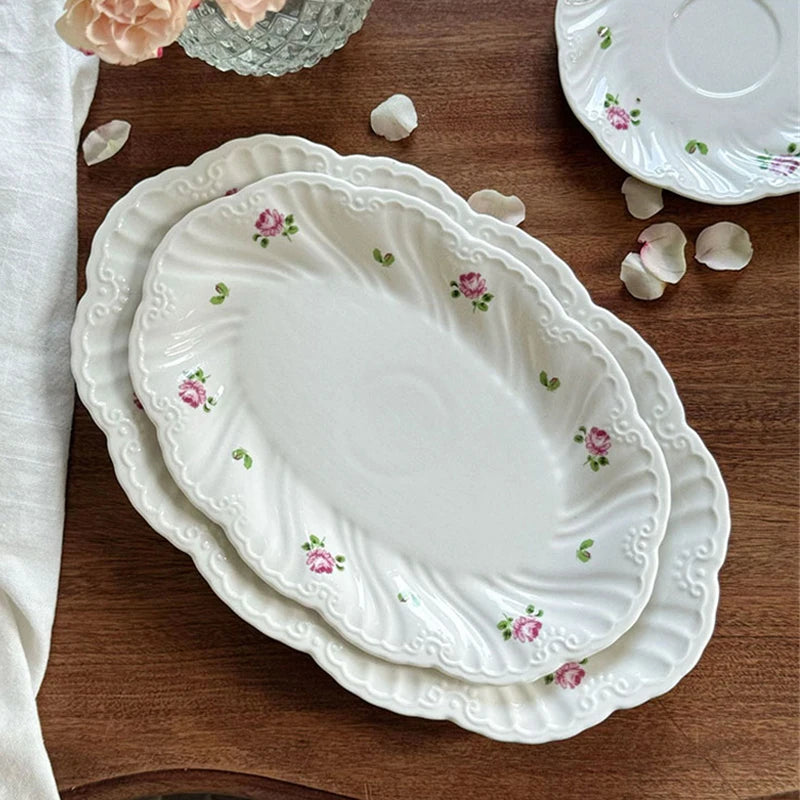 Vintage Rose Ceramic Plate & Tea Cup Set