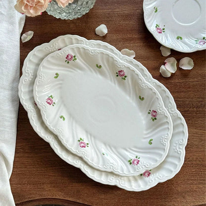 Vintage Rose Ceramic Plate & Tea Cup Set