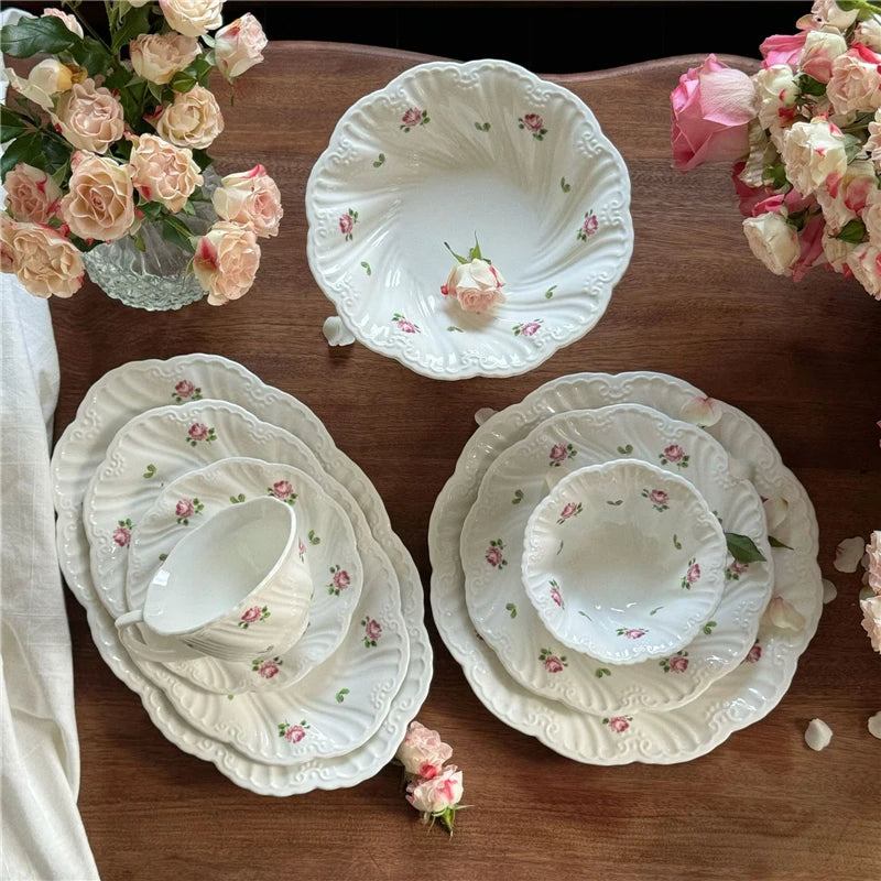 Vintage Rose Ceramic Plate & Tea Cup Set