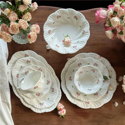 Vintage Rose Ceramic Plate & Tea Cup Set