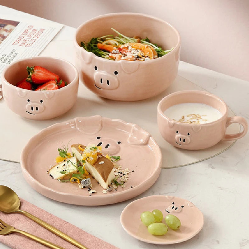 Cute Pink Pig Ceramic Breakfast Plate