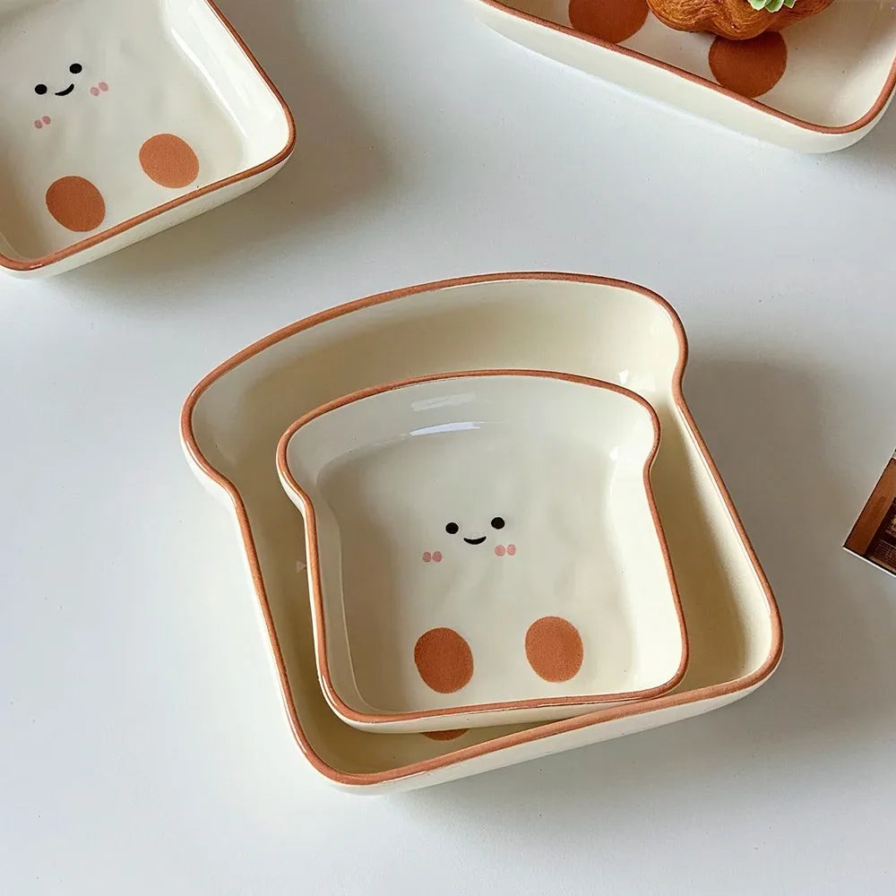 Cute Toast-Shaped Ceramic Dessert Plate