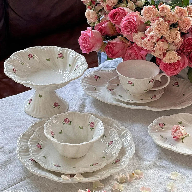 Vintage Rose Ceramic Plate & Tea Cup Set