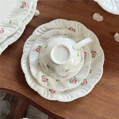 Vintage Rose Ceramic Plate & Tea Cup Set