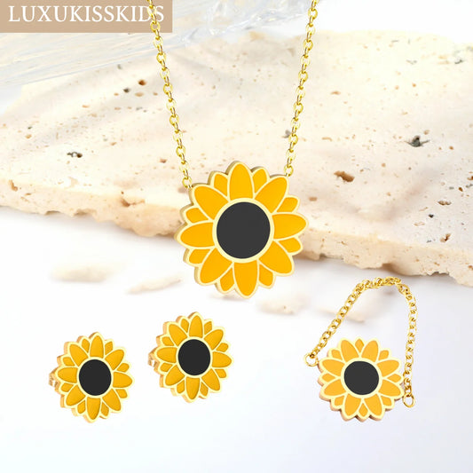 Romantic Flower Necklace, Earrings & Ring Set