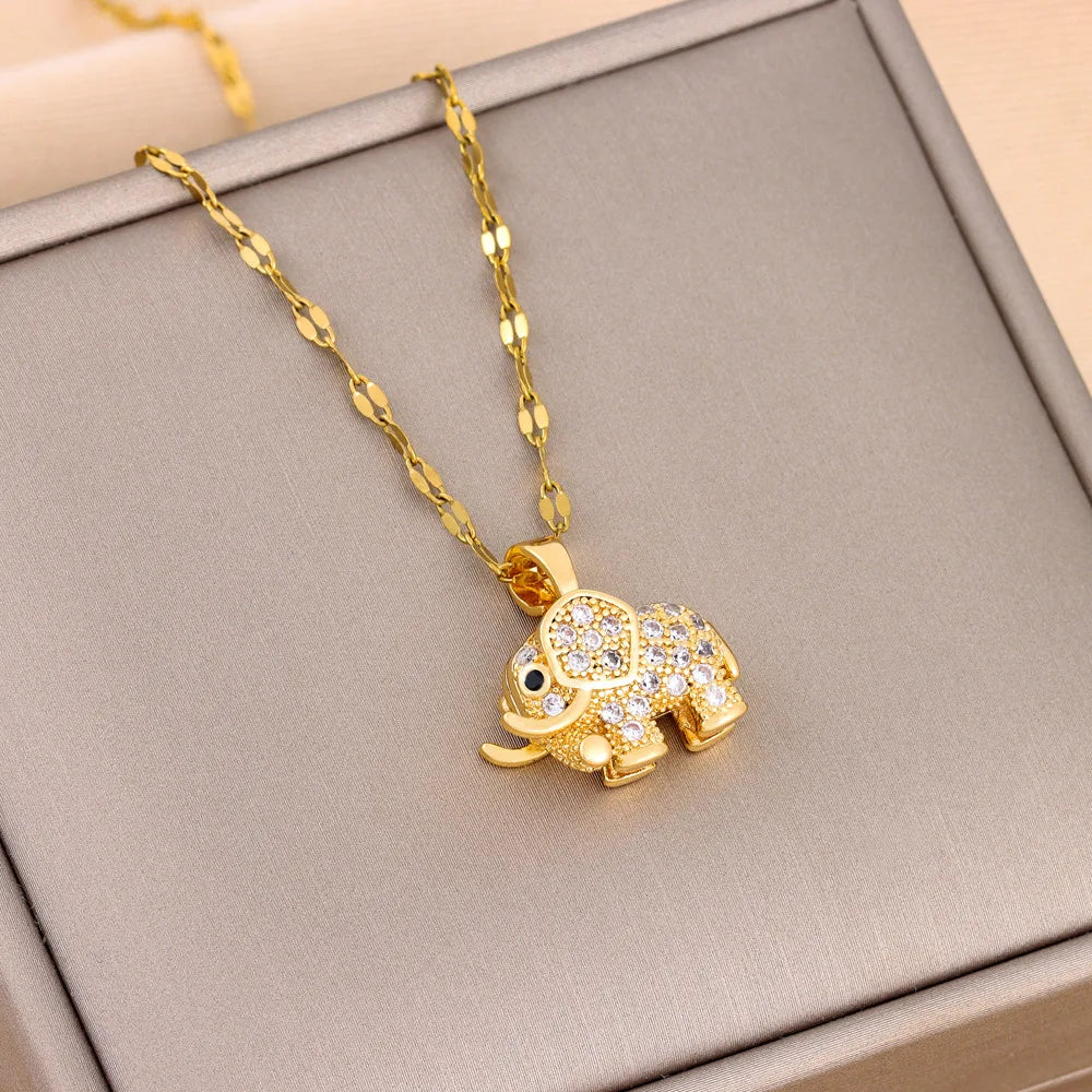 Gold Elephant Charm Necklace