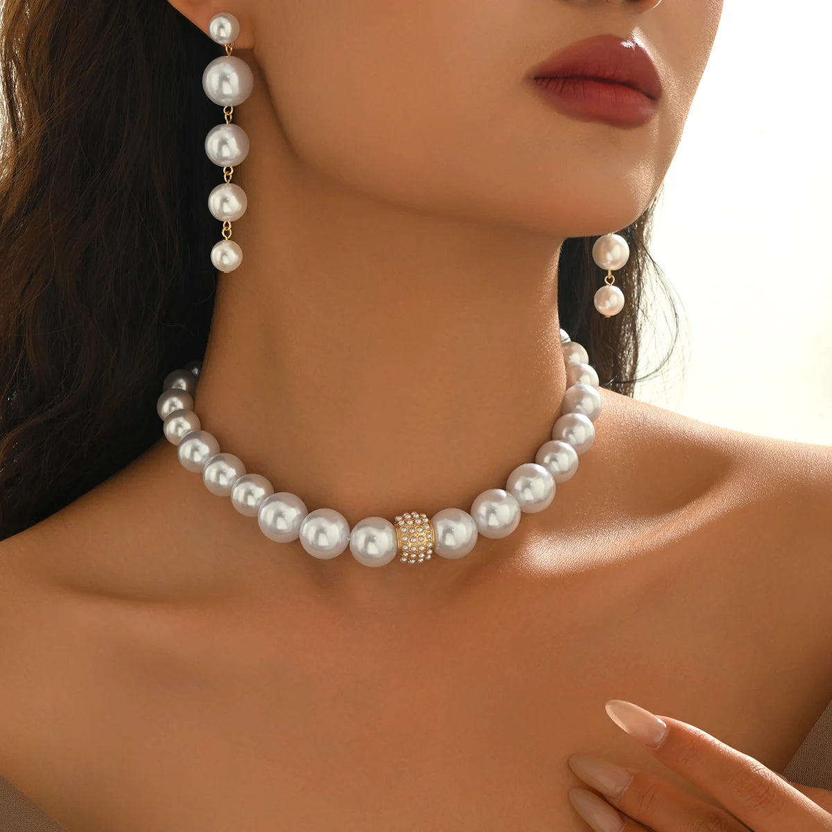 3-Piece Classic Imitation Pearl Jewelry Set