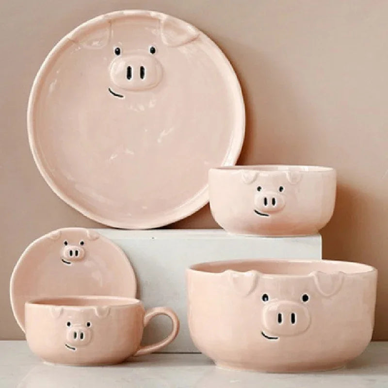 Cute Pink Pig Ceramic Breakfast Plate