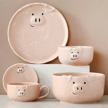 Cute Pink Pig Ceramic Breakfast Plate