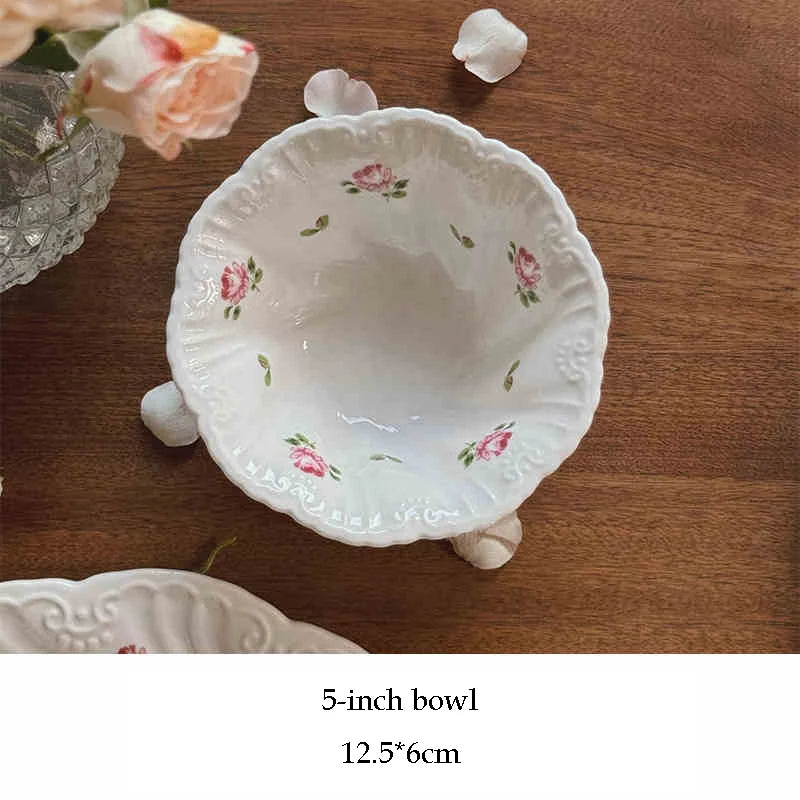 Vintage Rose Ceramic Plate & Tea Cup Set